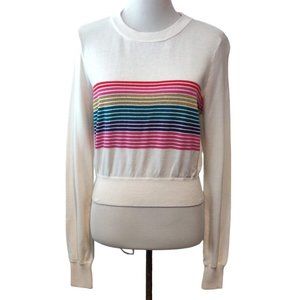 Spiritual Gangster Womens White Glitter Rainbow Stripe Nikki Crop Sweater Top M